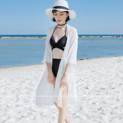 Купальники женские 2018 белый Большие размеры купальник Длинные рукава Сексуальная женская летняя обувь пляжное платье бикини пляж