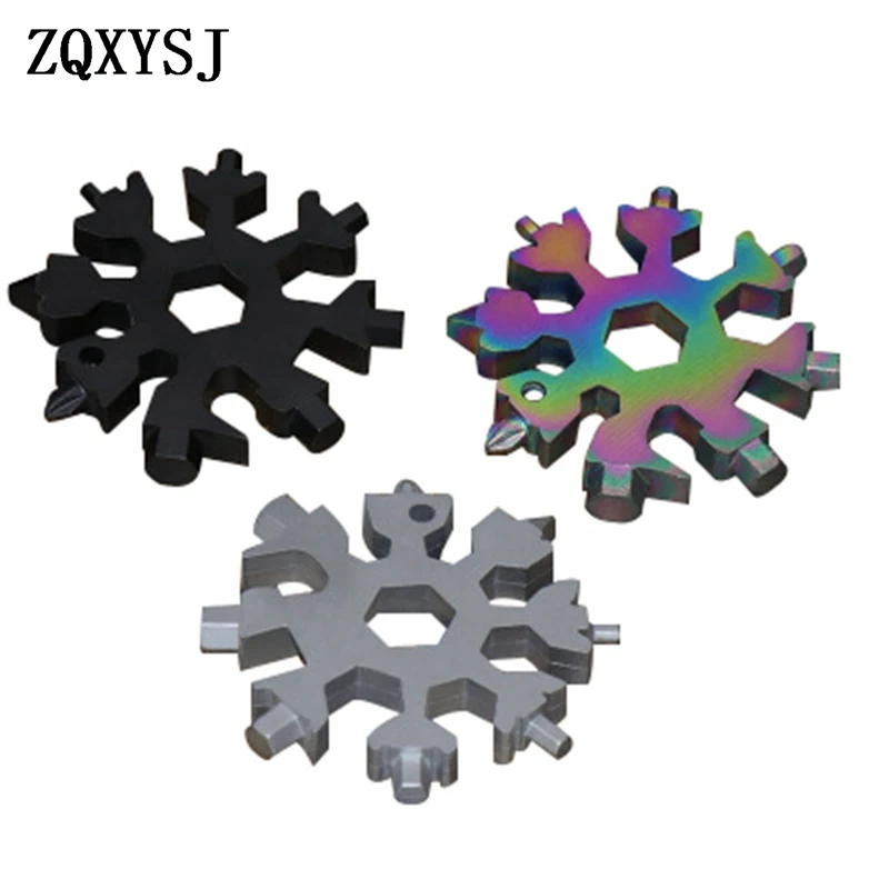 

18-In-1 Multi-tool Snowflake Outdoor Equipment EDC Combination Wrench Keychain Ring Portable Tools Card Gadget Stainless Steel