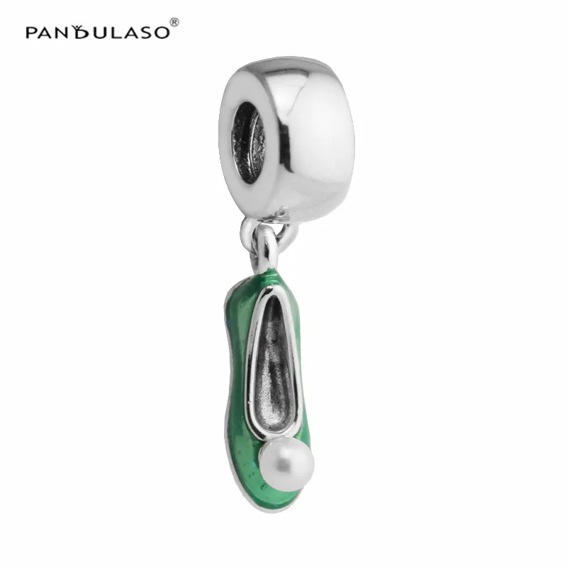 

Pandulaso Tinker Bell Shoe Pendants Fit Women Fashion DIY Chain Bracelets Silver 925 Glitter Green Charms For Jewelry Making