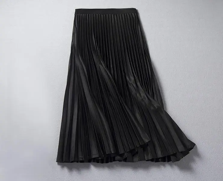 Сезон: весна–лето Лидер продаж Для женщин плиссированная юбка средней длины элегантный Высокая талия юбка WXH-143 - Цвет: black