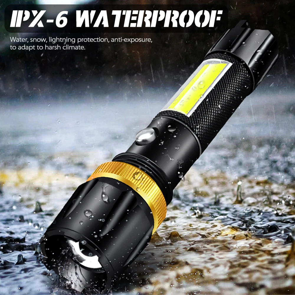 Яркий светодиодный фонарик COB с USB T6 L2 перезаряжаемый 5 режимами фонафонарь Waterprof