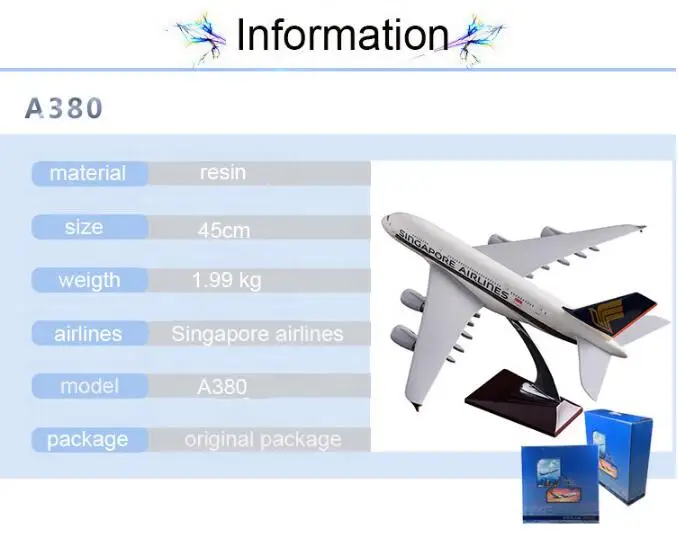 45 см Смола Сингапур Airlines/Таиланд Airl Airbus A380 модель самолета Стенд Модель Collection Adult Детский подарок игрушка