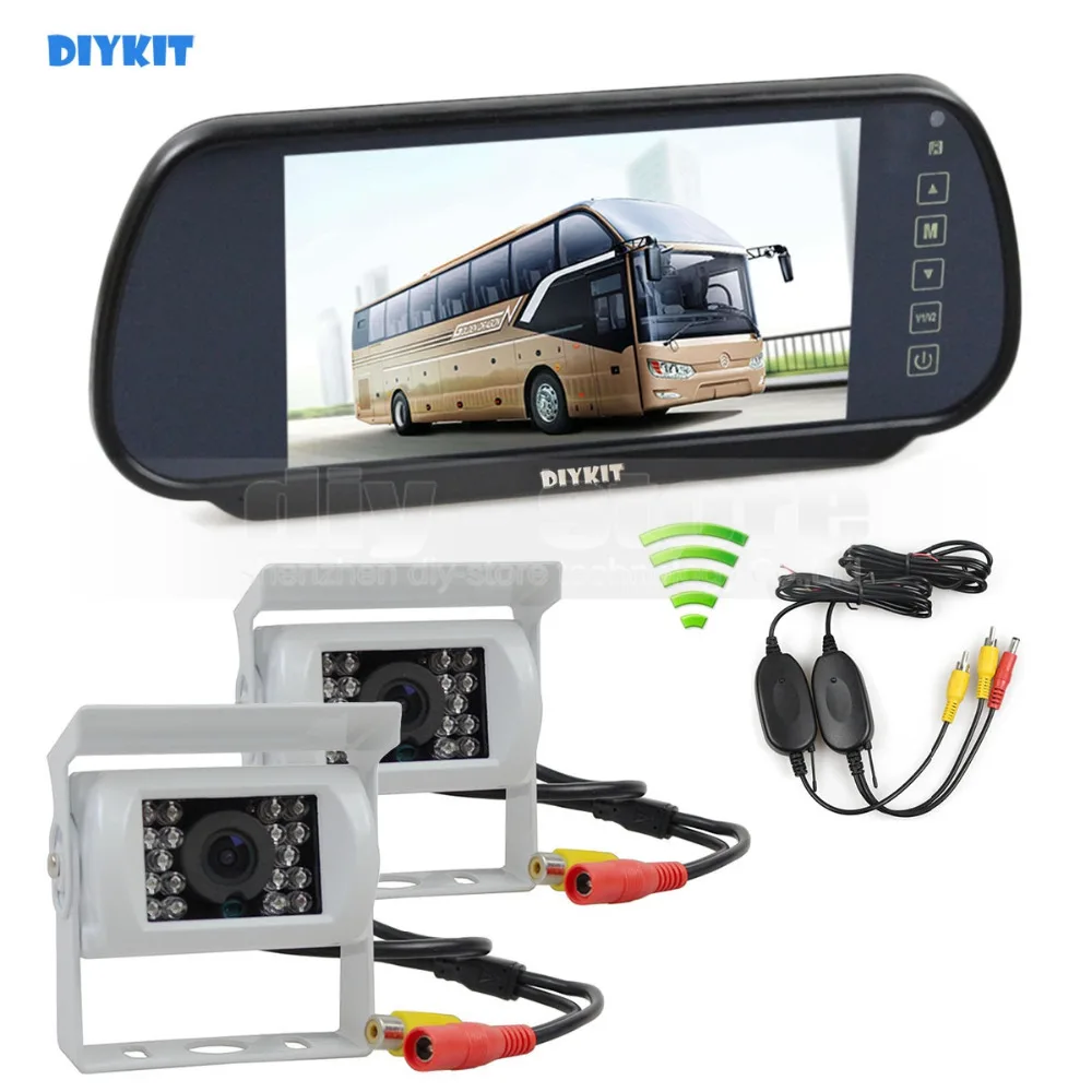 DIYKIT Wireless 12VDC 7inch Mirror Monitor Car Monitor Waterproof CCD