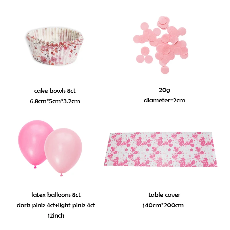 8 гостей столовая посуда наборы розовая девочка день рождения одноразовые бумажные тарелки салфетки для стаканчиков скатерть конфетти воздушные шары