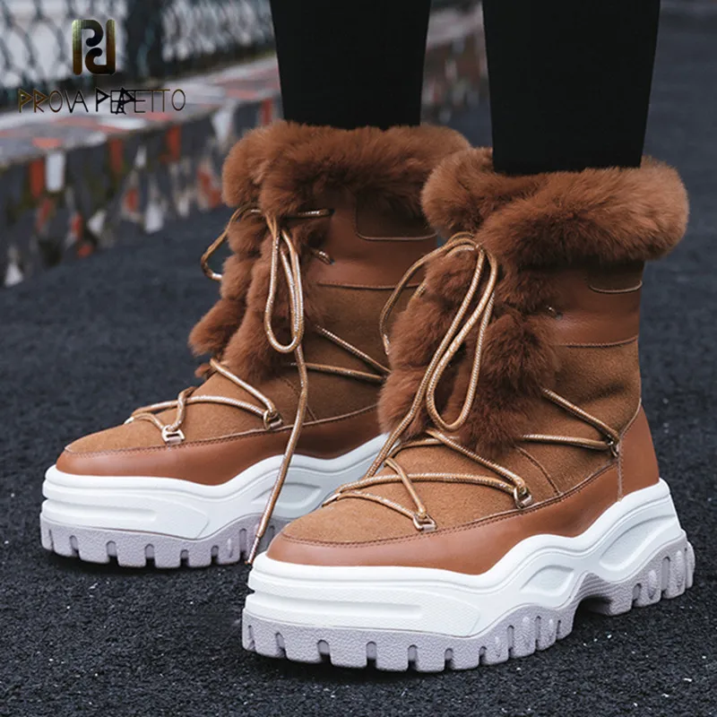 

Prova Perfetto New Cross-tied Women Ankle Boots Warm Fur Snow Boots Ladies Cow Suede Round Toe Casual Shoes Platform Woman Boots