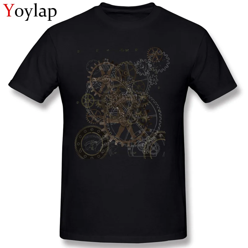 Prevalent Group T-Shirt O Neck 100% Cotton Steampunk Clockwork Male Tops Shirt Short Sleeve Summer/Fall Group Tee Shirt black
