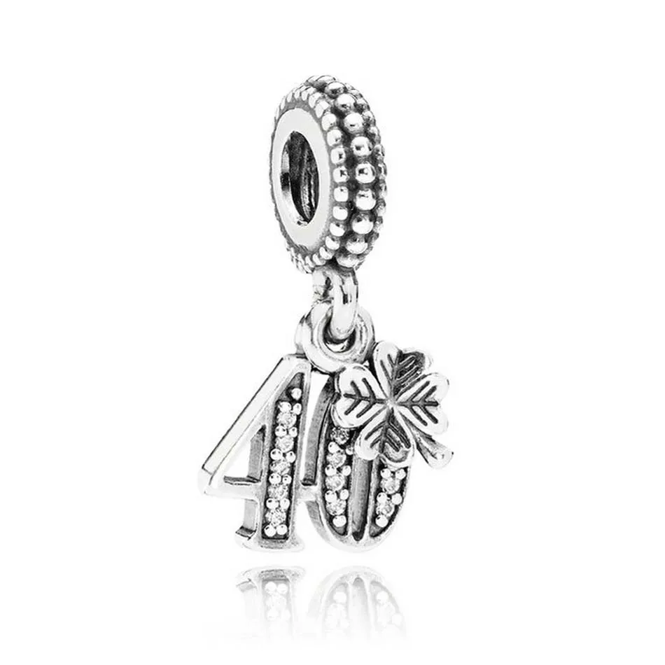 

925 Sterling Silver DIY Jewelry 40 Years Of Love Dangle Charm fit Lady Bracelet Bangle Lady Crystal