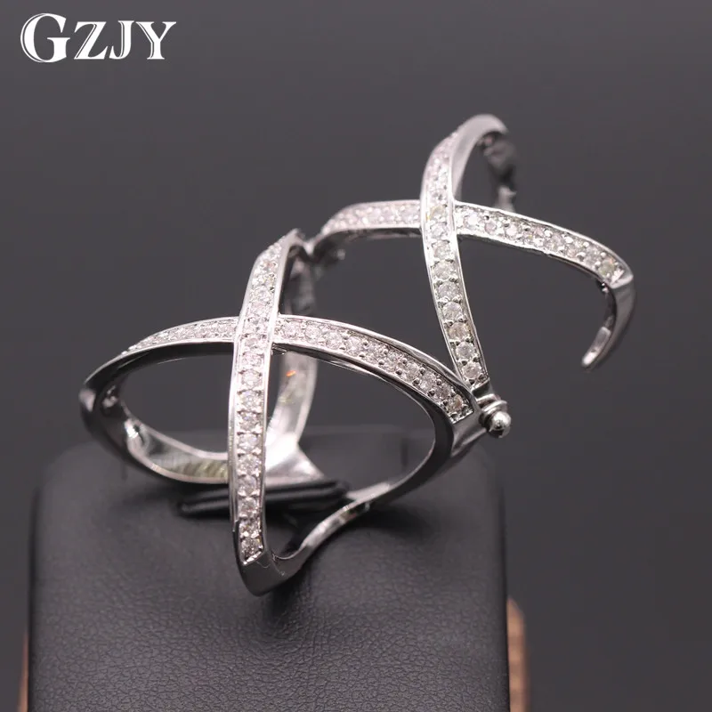 

GZJY Fashion Women Two Cross White Gold Color Charm Crystal AAA Zirconia Long Ring For Women G06-1