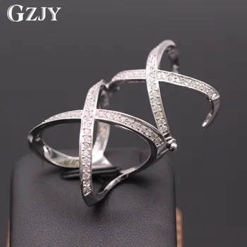 

GZJY Fashion Women Two Cross White Gold Color Charm Crystal AAA Zirconia Long Ring For Women G06-1