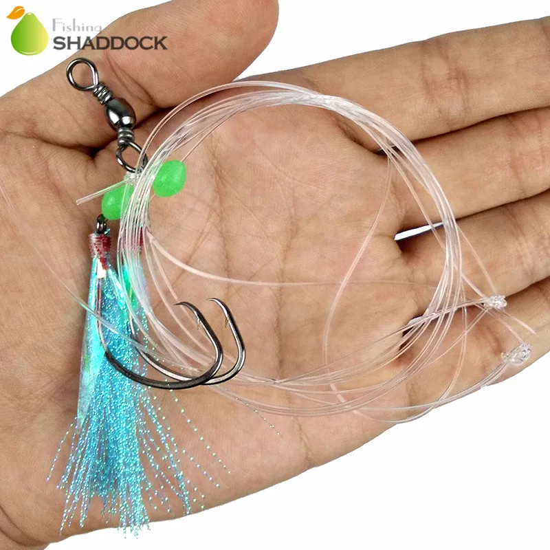 10pcs Fish Skin Bait Sabiki Rigs 2 Arm Big Sport Circle Hook Sea Fishing Light Blue Flasher For Herring | Спорт и развлечения