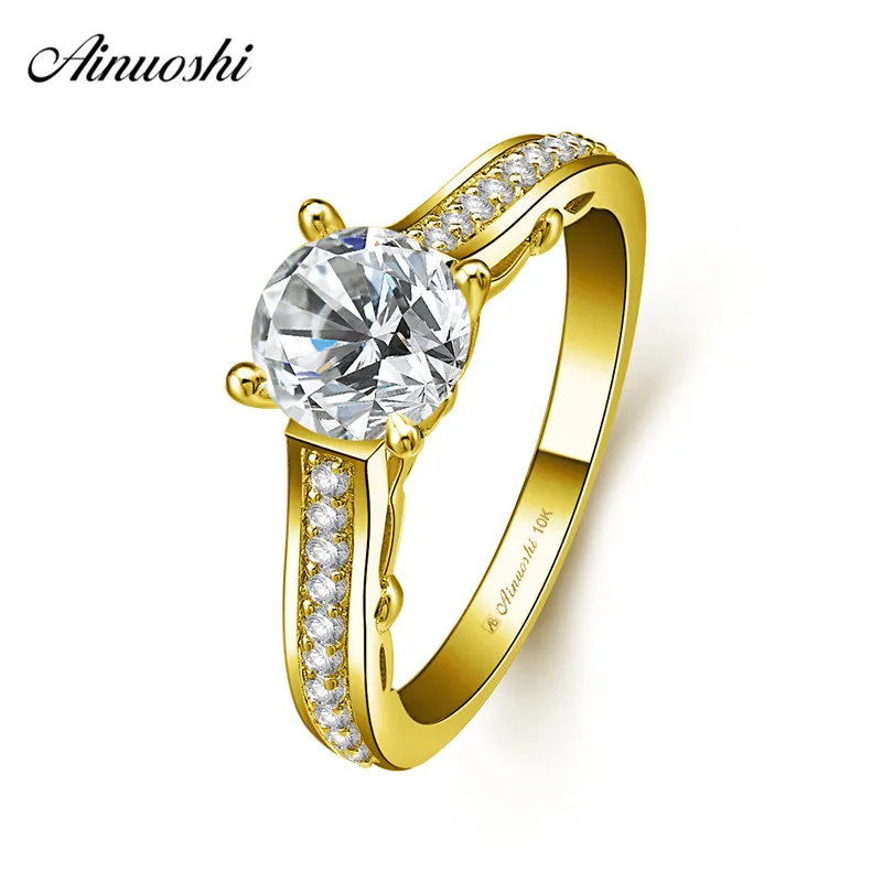 

AINUOSHI 10k Solid Yellow Gold Wedding Ring 4 Prongs 1ct Round Cut SONA Diamond Female Engagement Jewelry Luxurious Bridal Band