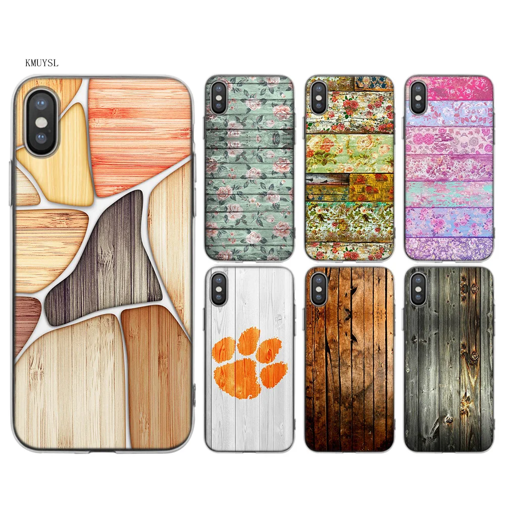Koop KMUYSL floor houten hout hout en bloem TPU Transparant Soft Silicon Case Cover Coque voor iPhone X 7 8 6 6 s Plus 5 5 S SE 5C