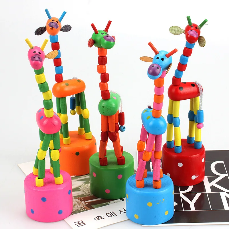 

1PC New Creative Children's Toy Giraffe Puppet Cartoon Colorful Swinging Animals Wooden Toys