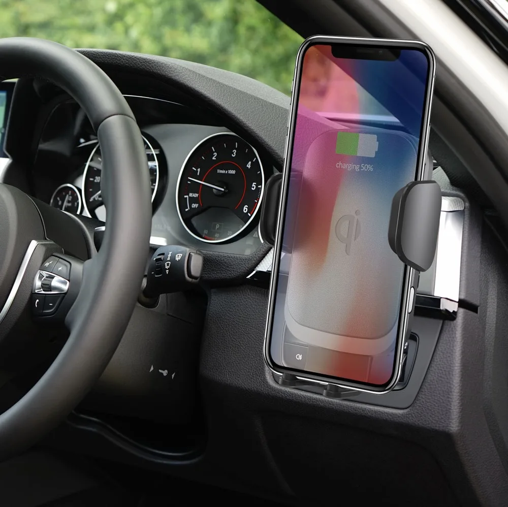 Беспроводное автомобильное зарядное устройство 10 Вт/7,5 Вт Qi автоматическое автомобильное беспроводное зарядное устройство Быстрое беспроводное зарядное устройство для iPhone XS samsung кожаный держатель телефона