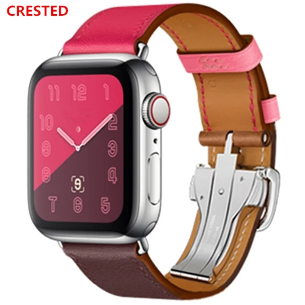 

CRESTED Leather Deployment Buckle strap For Apple watch band 4 44mm 40mm correa iwatch series 3/2/1 42mm/38mm wrist bracelet