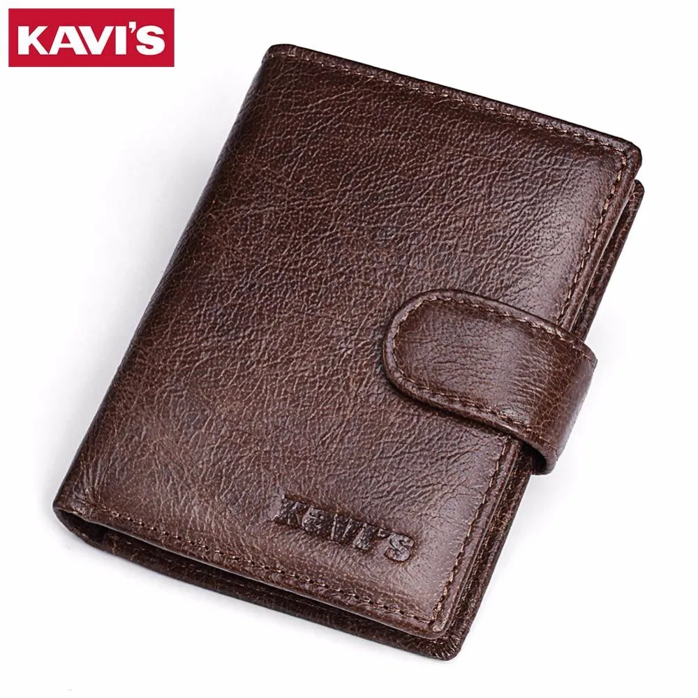 

KAVIS 100% Genuine Leather Wallet Men Vintage Male Coin Purse Card Holder with Bag Rfid Portomonee Walet Slim Small PORTFOLIO