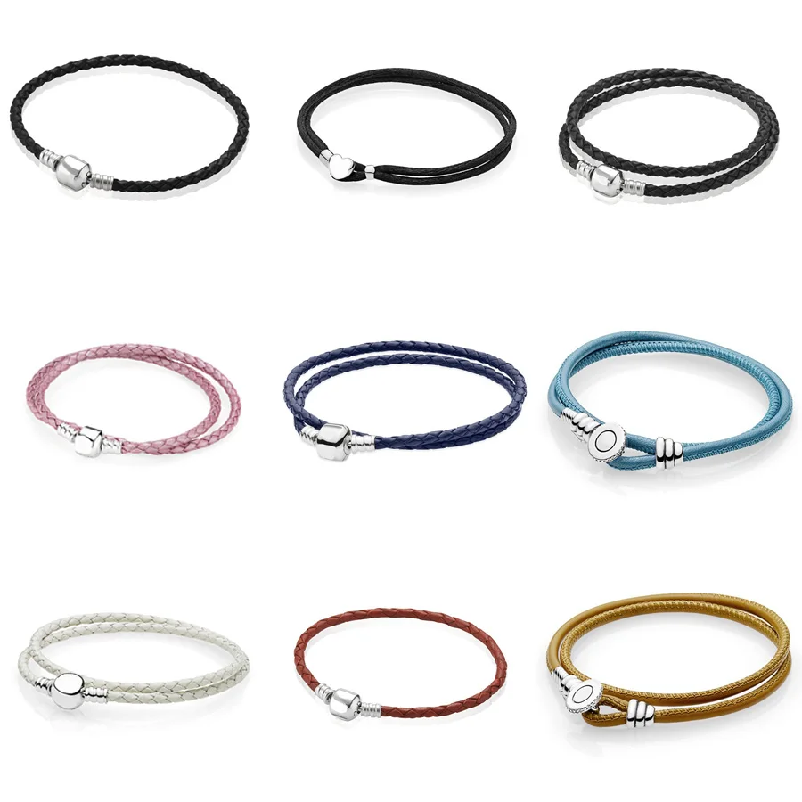 

9 Style 925 Sterling Silver Bangles Braided leather Bracelets Bangles for Women Beads & Pendant