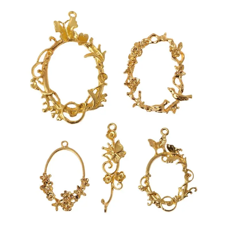

5Pcs Retro Flower Vine Photo Blank Frame Pendants Bezel Setting UV Resin Jewelry