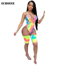 Tie Dye Print Jumpsuit Sexy Spaghetti Strap Backless Bodysuit Club Outfits Hollow Out Women V-neck Playsuit Female Rompers 2019 цена Tie Dye Print Jumpsuit Sexy Spaghetti Strap Backless Bodysuit Club Outfits Hollow Out Women V-neck Playsuit Female Rompers 2019 цены онлайн