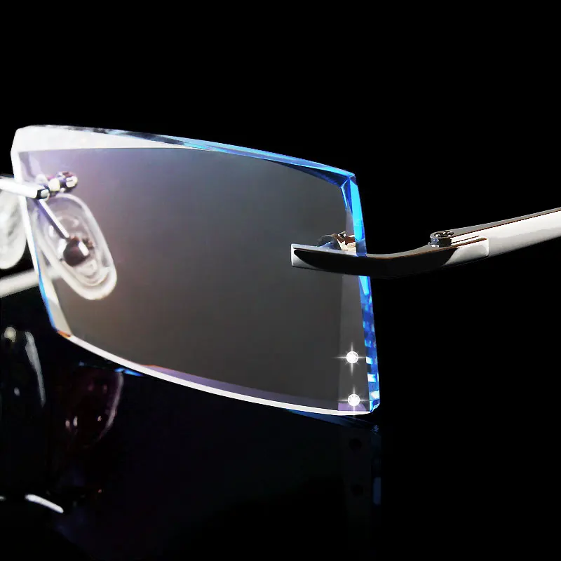 

Titanium eyeglasses rimless frame fashion exquisite diamond trim mens eyewear prescription Frameless myopic glasses 102