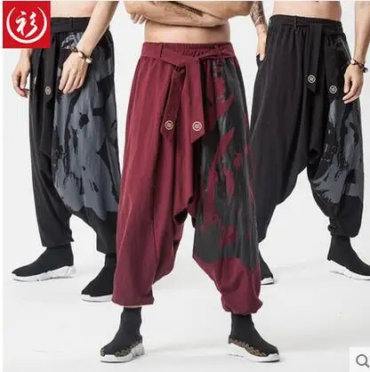 

Chinese style fashion casual pants men hanging crotch trousers pantalones hombre loose harem pants for men pantalon homme