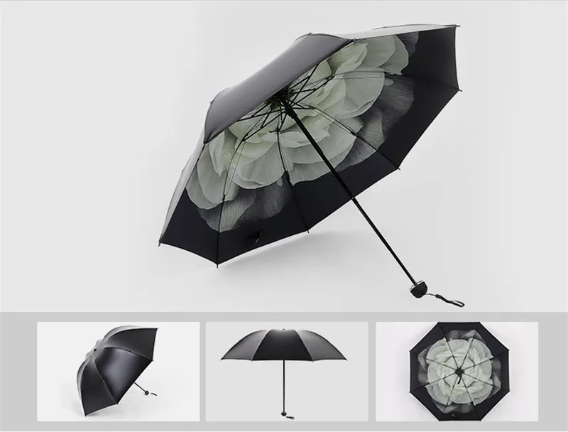 Путешествия цветок красочные формы зонтик солнечный и дождливый черное покрытие хорошее качество солнцезащитный крем Женщины Три