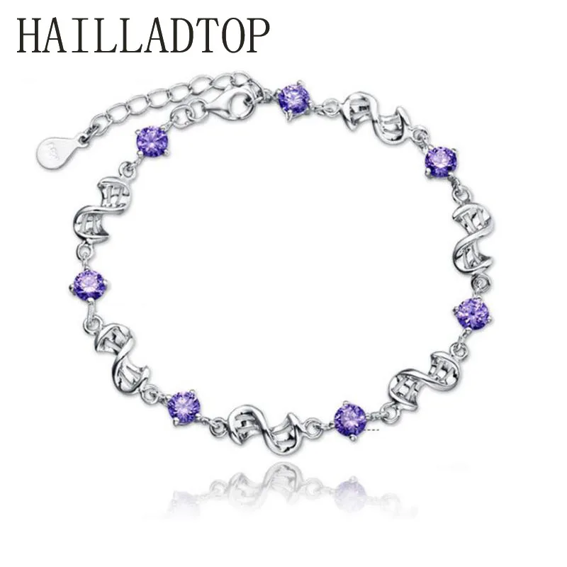 Silver Colour Bracelet Shining Purple Crystal Jewelry Adjustable
