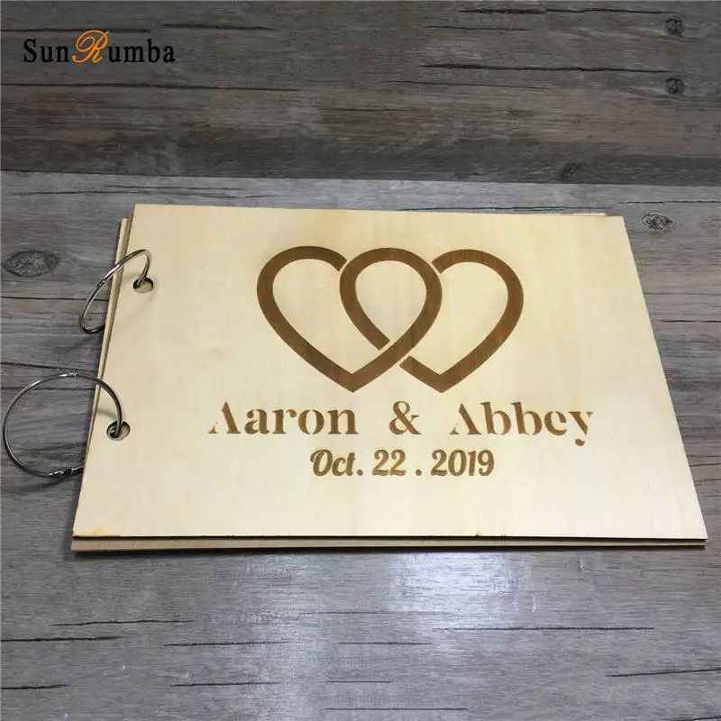 

Personalized Custom Signature Guest Books Wedding Decoration Wood Wedding Photo Album Wire Binding Wooden Loose-leaf Photo Album