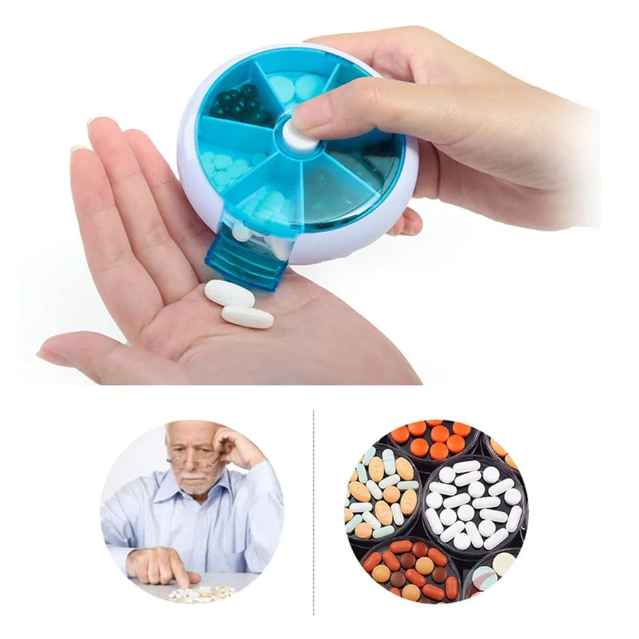 Еженедельный автоматический поворотный круглый форма Медицина Pill Box Путешествия емкость для лекарств держатель планшеты чехол для хранения 2 цвета