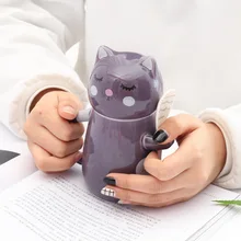 3D Cat Cups Cute Cartoon Personality Coffee Mugs Breakfast Ceramic Mug with Spoon Milk Cups Novelty