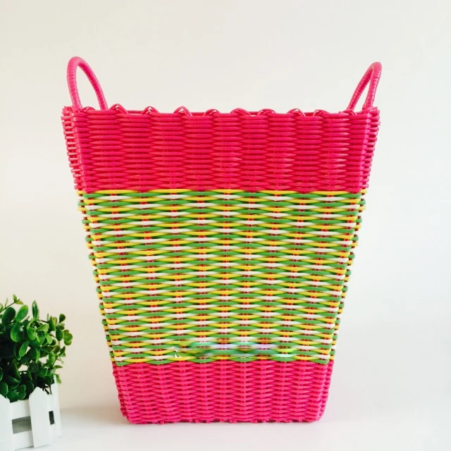 

Fashion Plastic Dirty CLothes Basket Toy Storage Basket With Plastic Woven Hamper Laundry Storage Basket Bathroom Washing Bag