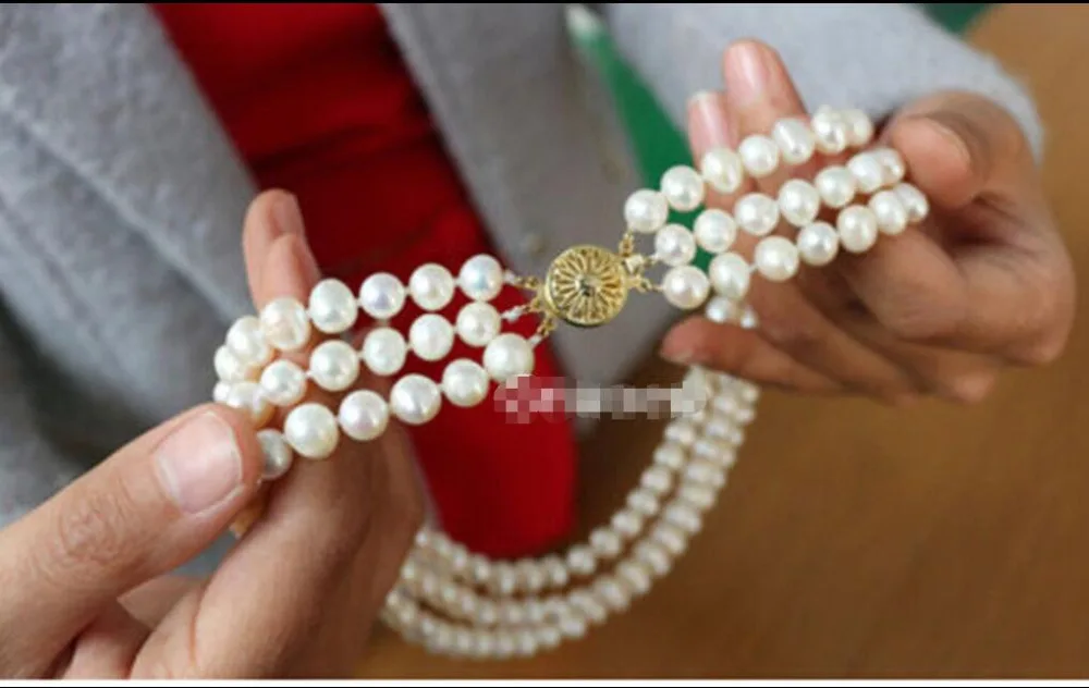 

Hot sale new Style >>>>>Wholesale Fashion Women's 3 Rows White Flowers Fresh Water Pearl Necklace AAA+