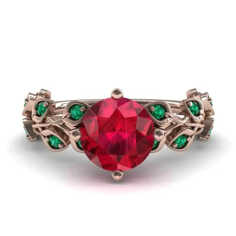 Tisonliz изящный красный цветок зеленый лист кристалл кольца Свадебные обручальные кольца для женщин кольца Bague Femme ювелирные изделия Прямая