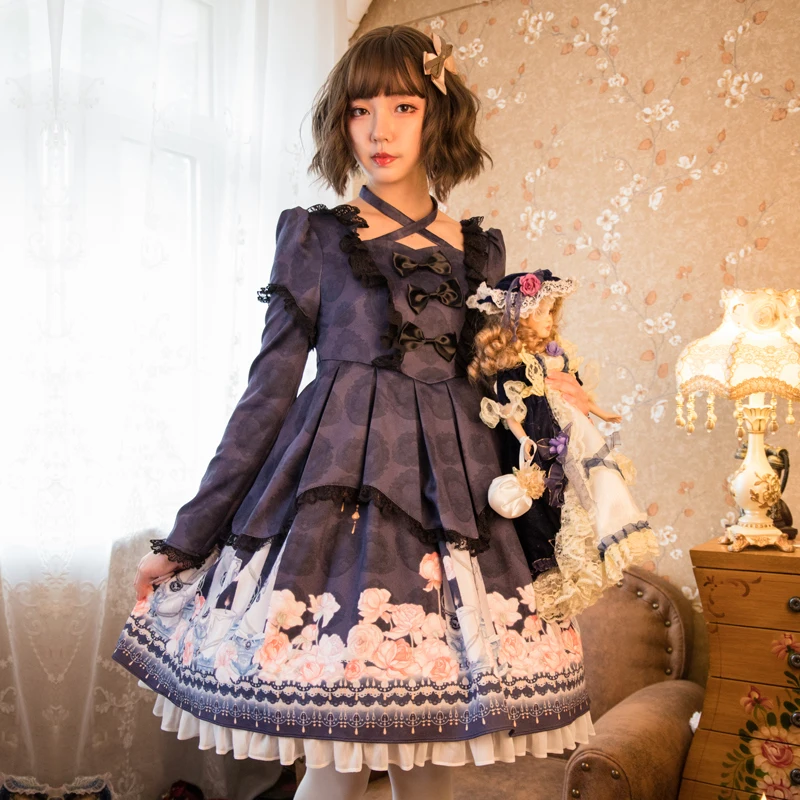 

Candlelight & Whispering ~ Gothic Printed Long Sleeve Lolita Dress by YLF
