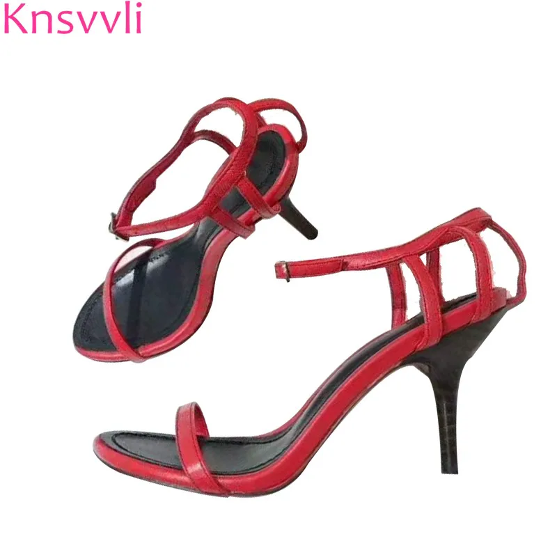

2019 Wood Grain Thin High Heels Sandals Women Genuine Leather Peep Toe Shoes Woman Ankle Narrow Band Cut Out sandalias mujer