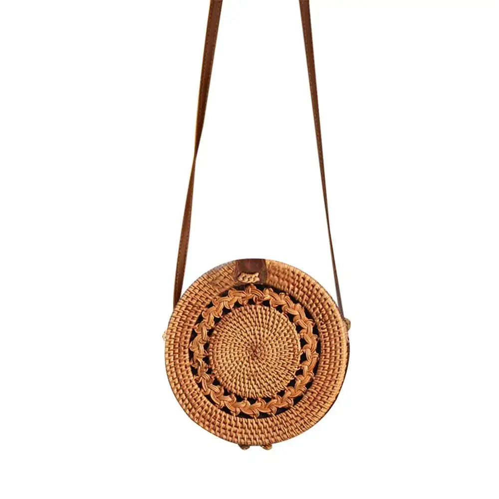 

Bohemia Handmade Vintage Fashionable Rattan Straw Woven Bag Natural Round Cutout Fried Dough Twist Pattern Beach Bag For Women