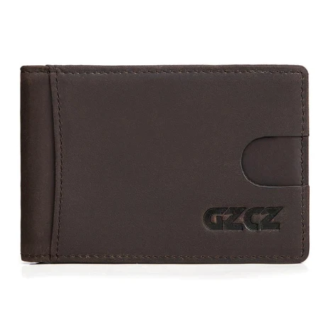 GZCZ Hot! Genuine Crazy Horse Cowhide Leather Money Clips High Quality Rfid Wallets Fashion Mini Purses Vintage Men Wallet Walet - Цвет: Coffee