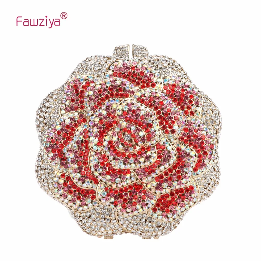 

Fawziya Luxury Rose Evening Purse Rhinestone Crystal Flower Clutch Bag