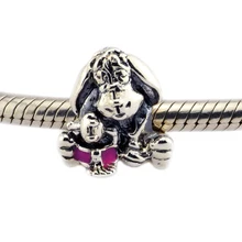 Ajuste para pulseras Pandora 100% 925 cuentas de plata Esterlina CK186 Eeyore Encanto De Plata con Esmalte Rosado Oscuro