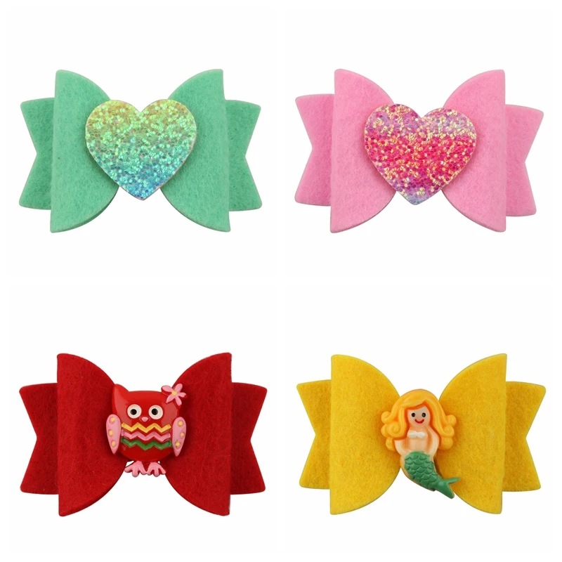 

1 PC Girls Bows Clips Glitter Hairpins Unicorn Barrettes Non-woven Hairbow Sweet Soft Spring Headwears Children Kids Hairgrips