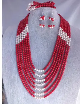

Luxury Bridal India women Jewelry Set Nigerian Coral Beads necklace Jewelry suit fashion Wedding Set Free Shipping MT281