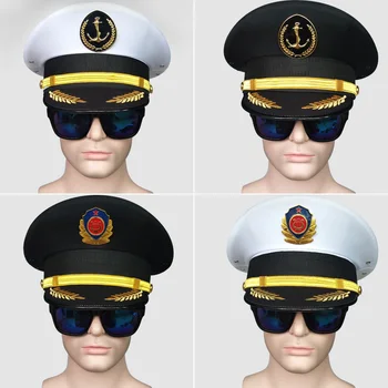 

2019 Fashion Brand Mens Military Hats Men Uniform Caps Navy Officer Caps Adult White Black Business Sailor Wheat Hats Caps