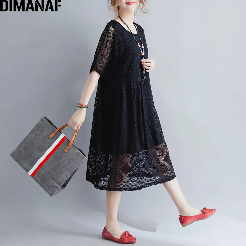 DIMANAF Women Dress Summer Plus Size 2018 New Female Elegant Lace Vestidos Loose Oversized Hollow Out Sexy Lady Dresses Clothing DIMANAF Women Dress Summer Plus Size 2018 New Female Elegant Lace Vestidos Loose Oversized Hollow Out Sexy Lady Dresses Clothing