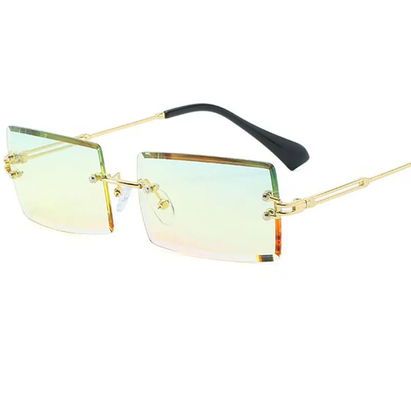 Шикарные прямоугольные без ободка Солнцезащитные очки женские мужские винтажные дизайнерские вдохновленные оттенки металлические градиентные солнцезащитные очки ретро заушники