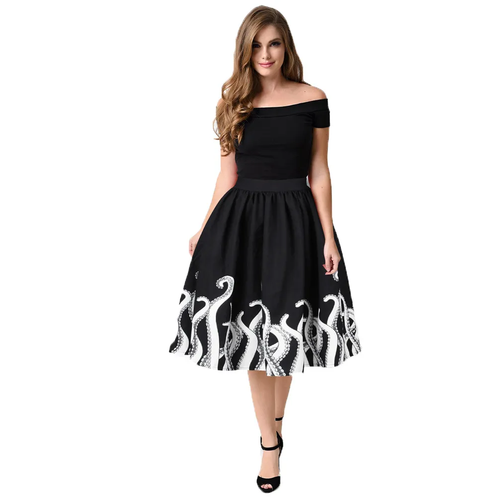 

Jaycosin clothes Women Octopus Skirts Daily Squid Fancy Print Pattern Mini Knee Length Skater soft Skirt