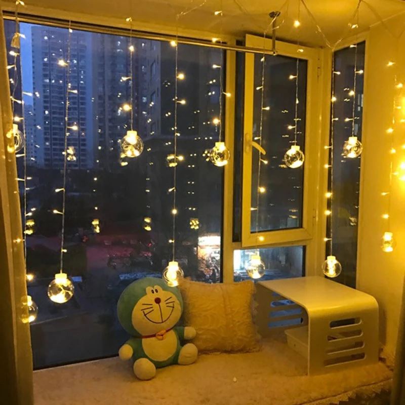 

Big Size Crystal Ball LED String Lights Curtain Garland Wall Lamps Christmas Fairy Wedding Indoor Outdoor Holiday Lighting