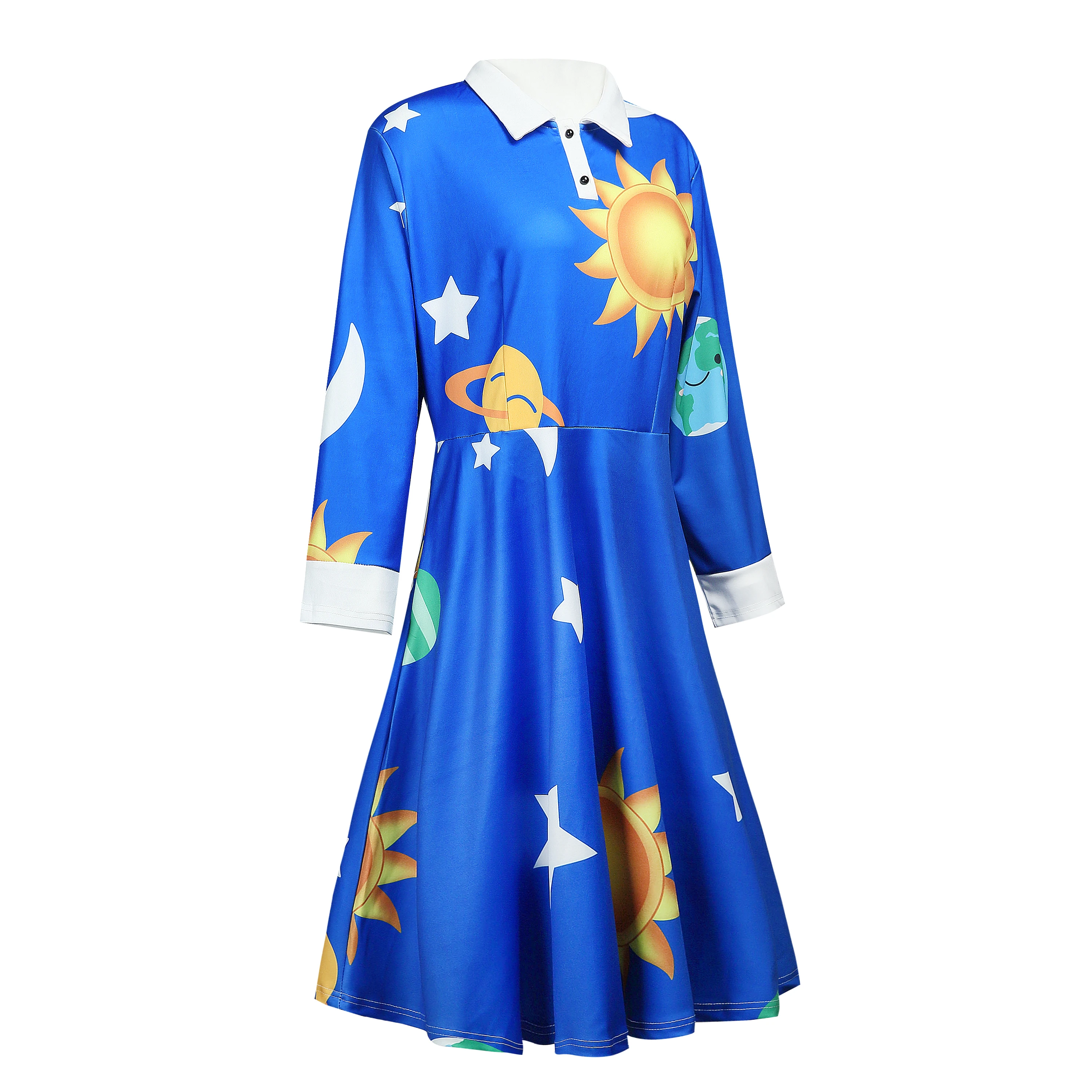 

New Blue Color Women Vintage Bathing Suit Plus Size Tunic Dress Sun and Moon Print Beach Cover Ups Middle Sleeve Pareo Plage