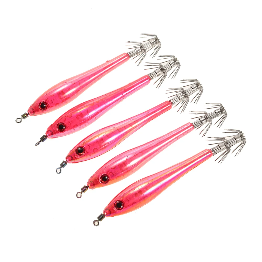 5pcs Luminous Squid Fishing Hook Wood Shrimp Luminated Fluorescent
