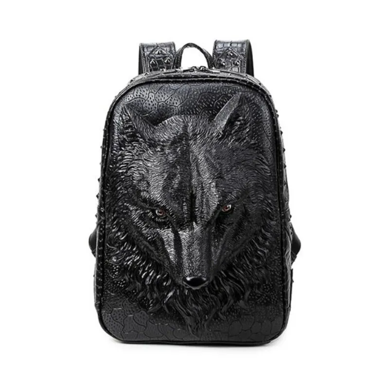 

3D wolf head PU leather backpack special cool shoulder bags for teenage girls laptop school bags