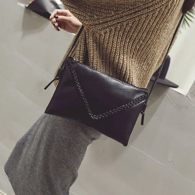 

Women Shoulder Messenger Bag PU Leather Solid Color Zipper Weave Ladies Casual Clutch Bags WML99
